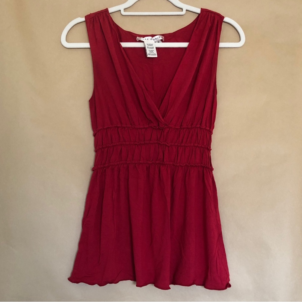 Max Studio Red Ruched V-neck Top